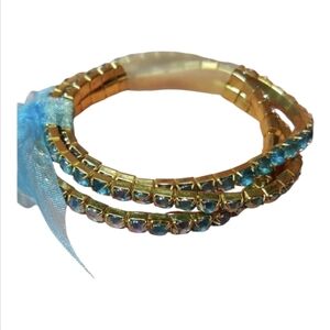 Blue Rhinestone Stretch Bracelets, Set Of 3, NEW